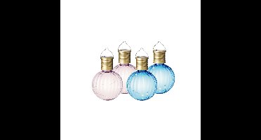 Set van 4x stuks buiten led lichtroze en blauwe lampion solar verlichting 11 cm
