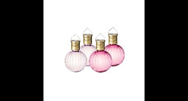 Set van 4x stuks buiten led lichtroze en roze lampion solar verlichting 11 cm