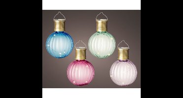 Set van 4x stuks buiten led lichtroze, groene, blauwe en roze lampion solar verlichting 11 cm