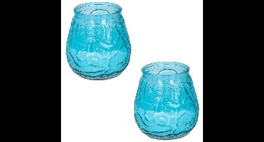 Set van 4x stuks citronella lowboy tafelkaarsen - 10 cm - blauw glas