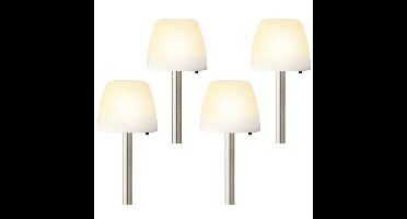 Set van 4x stuks solar tuinlamp/prikspot schemerlamp op zonne-energie 28 cm
