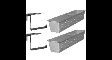 Set van 5 kunststof plantenbakken grijs rechthoekig 80 cm met 10 verstelbare railing beugels