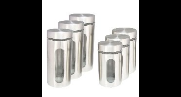 Set van 6x keuken voedsel opslag voorraadpotten glas/rvs in 2 formaten