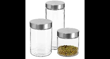 Set van 6x keuken voorraadbussen - voedsel opslag potten - glas - RVS deksel - 3 formaten