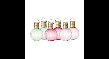 Set van 9x stuks buiten led lichtroze, groene en roze lampion solar verlichting 11 cm
