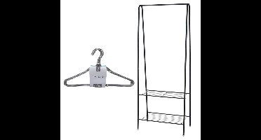 Set van kledingrek met plank en kledinghangers - metaal - 152 cm