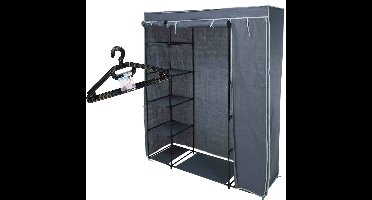 Set van mobiele kledingkast met kledinghangers - opvouwbaar - grijs