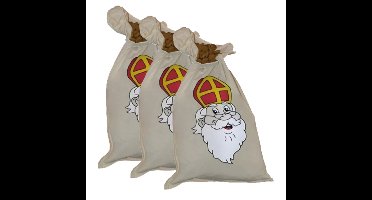 Sinterklaas strooizak voor snoep - 10x - katoen - 35 x 60 cm - Sint en Piet strooigoed zakken