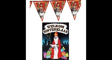 Sinterklaas versiering feestpakket inclusief 4x stuks vlaggenlijnen 5 meter en A1 deurposter