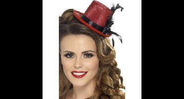 Smiffys Mini hoge hoed - rood - glitter - veer - carnaval