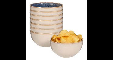 Snackschaaltjes Kenji - set van 8x - blauw - 14 x 7 cm - keramiek - chips / nootjes - 580 ml