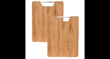 Snijplank bamboe hout - 2x - met handvat - 32 x 25 cm - keuken serveerplanken