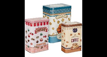 Snoep en koekjes bewaarblikken - Retro stijl - set van 3x stuks - metaal - in 3 maten en stijlen