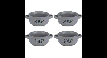 Soepkom van aardewerk - 8x - grijs - Dia 13,5 cm - 470 ml - Servies - Soepkommen
