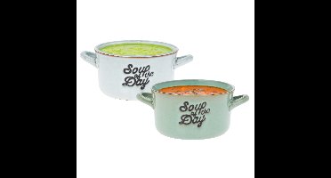 Soepkommen/serveer schaaltjes - 2x - met oor - lichtblauw/lichtgroen porselein - 500ml