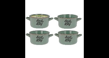 Soepkommen/serveer schaaltjes - 6x - met oor - porselein - 500ml - groen