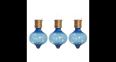 Solar hanglamp bol/peertje - 3x - Marrakech - kobalt blauw - kunststof - D8 x H12 cm