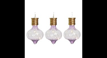 Solar hanglamp bol/peertje - 3x - Marrakech - lila paars - kunststof - D8 x H12 cm