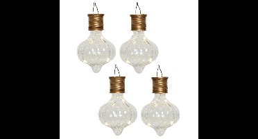 Solar hanglamp bol/peertje - 4x - Marrakech - kunststof - D8 x H12 cm - LED