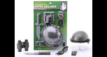 Soldaat verkleedset - kinderen - helm - verrekijker - mes - verkleedaccessoires