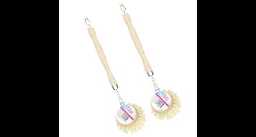 Sorbo afwasborstel - 2x - met ophanghaak - hout - vezelharen