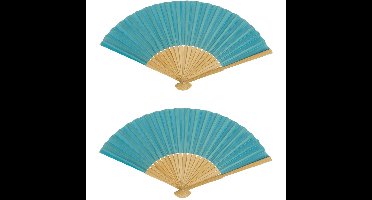 Spaanse handwaaier - 4x - special colours - turquoise blauw - bamboe/papier - 21 cm