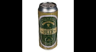 Spaarpot blikje Bier/Beer - metaal - groen/goud - Drank thema - 16 cm