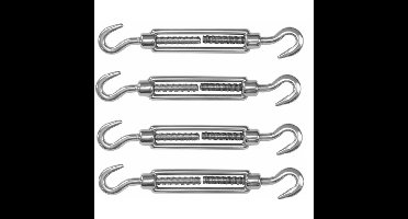 Spanschroeven/draadspanner met haak/haak - 4x - 11cm - verzinkt zamak - 80kg - M8 schroefdraad