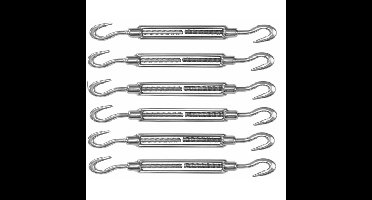 Spanschroeven/draadspanner met haak/haak - 6x - 11cm - verzinkt zamak - 80kg - M8 schroefdraad