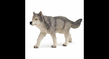 Speelgoed Grijze wolf - figuur - 12 cm - kunststof - speeldieren - dieren - speelfiguren