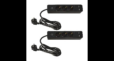 Stekkerdoos 3-voudig en 2x USB - met randaarde en schakelaar - zwart - snoer van 140 cm