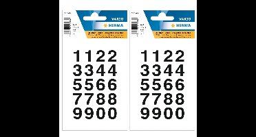 Stickers - 2x velletje 20x18 mm - 40 plak cijfers/getallen 0-9 - zwart/transparant