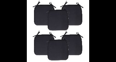 Stoelkussen Anna - 6x - binnen/buiten - zwart - 39 x 39 x 3 cm - polyester