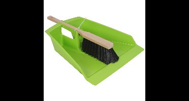 Stoffer en blik - XXL - limegroen - kunststof/hout - 43 cm - voor tuinafval