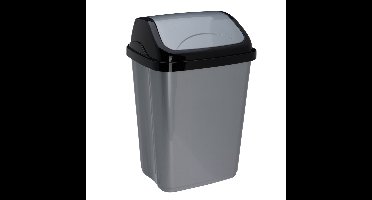 Storage Solutions Afvalemmer SWING - 16 liter - grijs/zwart - met klep deksel - kunststof