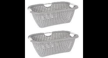 Storage Solutions wasmand - 2x - grijs - 26 liter - kunststof - 40 x 60 x 22 cm - Draagwasmand