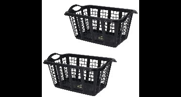 Storage Solutions wasmand met handvatten - 3x - zwart - 37 liter - 60 x 40 x 30 cm