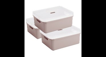 Sunware opbergbox - 3x stuks - 24 liter - roze - kunststof - transparante deksel - 45x35x18 cm