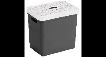 Sunware Opbergbox - mand - antraciet - 25 Liter - kunststof - met houtkleur deksel - opslag kist