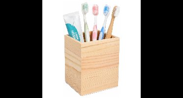 Tandenborstel houder - hout - 8 x 8 x 10 cm - vierkant - badkamer organizer