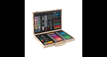 Teken en verf set - 86-delig - in houten koffer - hobbymateriaal - tekenkoffer