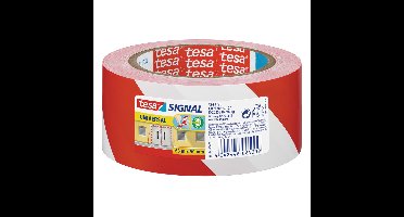 Tesa Afzettape-markeertape - 1x rol - rood-wit - 5 cm - 66 meter