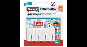 Tesa powerstrips ophanghaken - 8x - wit - kunststof - 4 x 2,2 cm - gordijnrails
