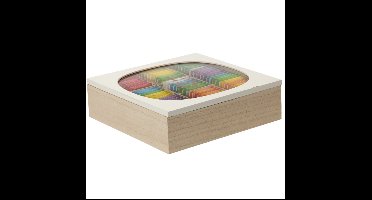 Theedoos - 9-vaks - wit/bruin - MDF - 24 x 24- theekist - kijkvenster