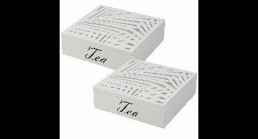 Theedoos/theekist - 2x stuks - 9 vaks - Hout - Wit