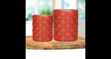 Theelichthouders set - 2x - rood/goud - glas - luxe kaarsenhouders