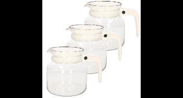 Theepot - 3x stuks - glas - kunststof deksel - wit - 1 liter - theekan