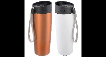 Thermosbekers - warmhoud drinkbekers - 2x stuks - koper en wit - 380 ml - Isolerende drinkbekers