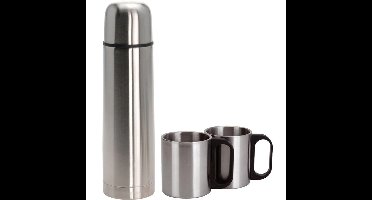 Thermosfles met 2 bekers - 1 liter - RVS - thermosbeker