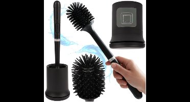 Toiletborstel - zwart - siliconen - H43 cm - met houder - siliconen toiletborstel